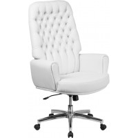 Flash Furniture BT-444-WH-GG High Back Traditional Tufted Leather Executive Swivel Chair with Arms in White